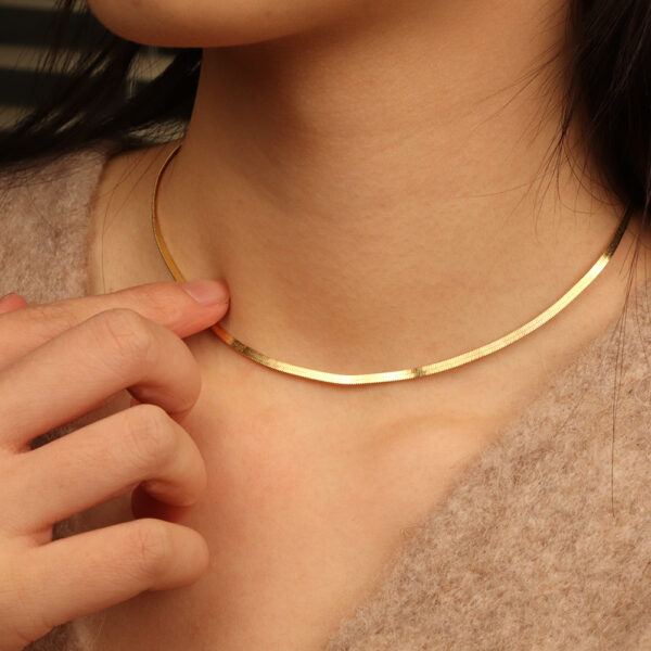 Chris April korean version 925 Sterling silver gold plated fashion herringbone chain choker necklace - Image 5