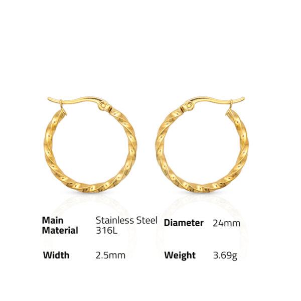 Chris April in stock 316L Stainless Steel PVD gold plated Spiral pattern Twist circle hoop earring for women - Image 6