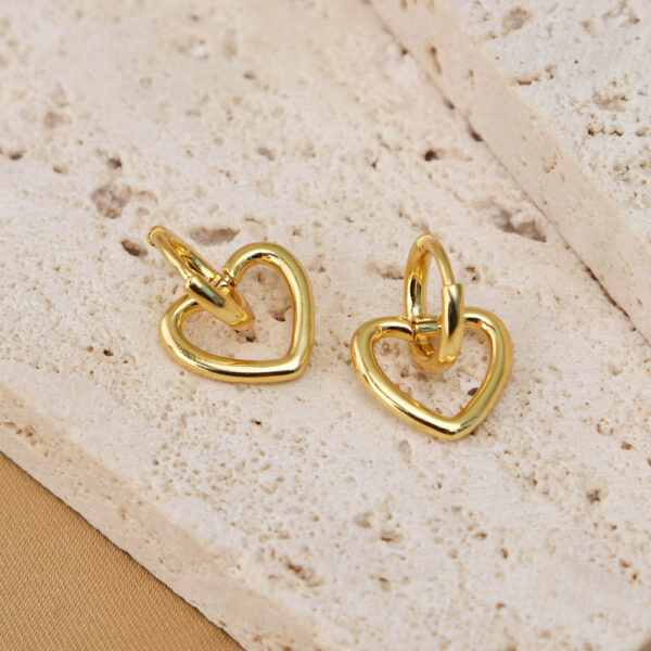 Chris April 925 sterling silver gold plated hollow heart dangling hoop earrings - Image 5