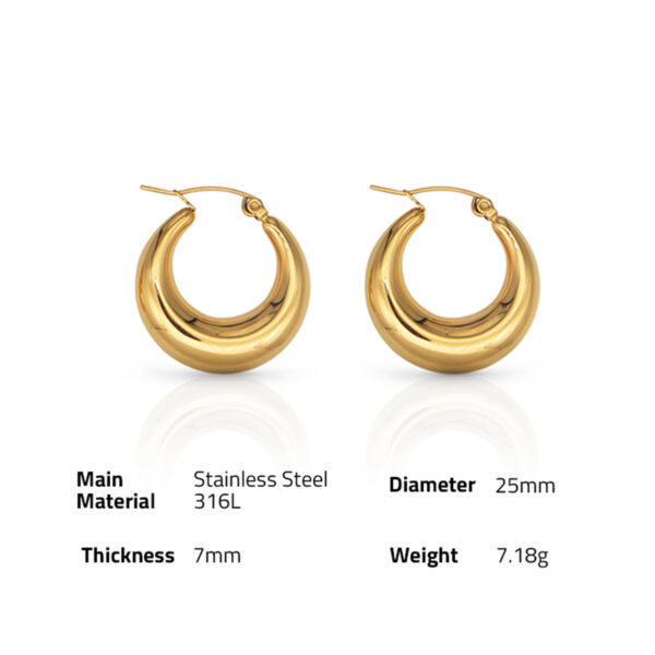 Chris April in stock 316L stainless steel pvd gold plated excellent color retention moon shape hoop earrings - Image 6