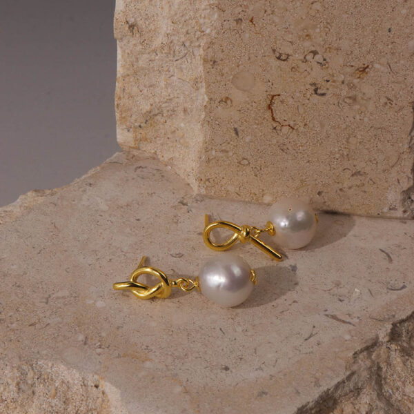 Chris April in stock 925 sterling silver 18k gold plated Custom vermeil cultured barque pearls knots drop earrings jewelry - Image 3