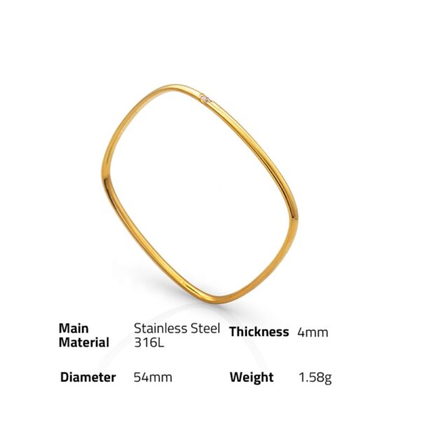 Chris April fashion design 316L stainless steel simple PVD gold plated retangular square bangle bracelet with zircon - Image 6