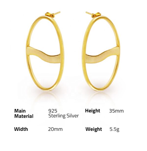 Chril April 925 sterling silver wave gold plated minimalist Geometric waves dainty oval earrings - Image 6