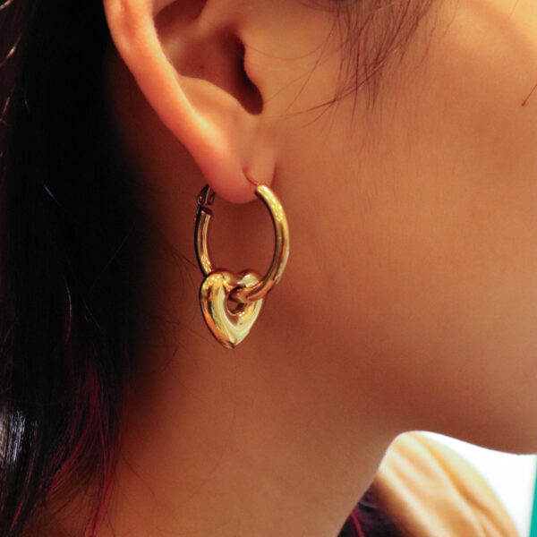 Chris April in stock 316L Stainless Steel PVD gold plated minimalist heart shape drop hoop earring - Image 3