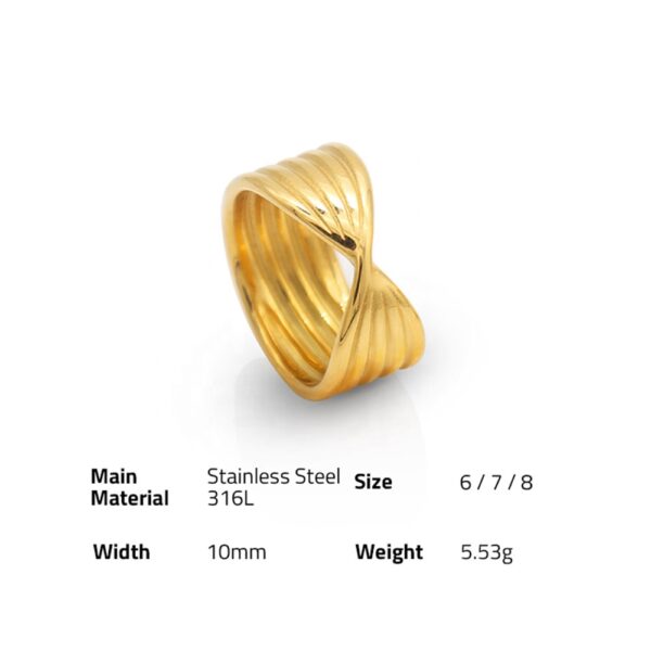 Chris April in stock fashion jewelry 316L stainless steel PVD gold plated Minimalist Twist bow ring - Image 6