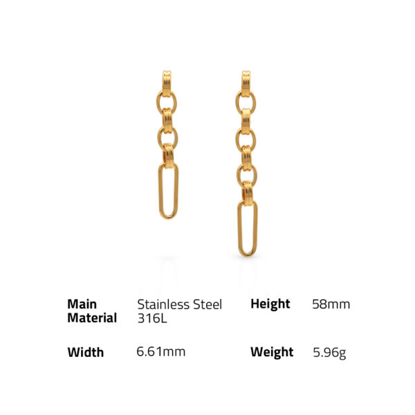 Chris April in stock 316L stainless steel PVD gold plated vintage long asymmetry chunky chain earrings - Image 6