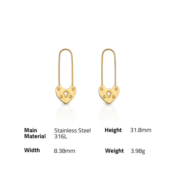 Chris April in stock fashion jewelry 316L stainless steel PVD gold plated heart lock in Drop earrings for women - Image 6