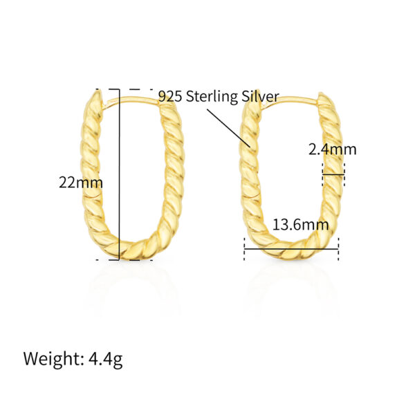 Chris April gold plate 925 sterling silver rope twisting oval hoops earring - Image 5