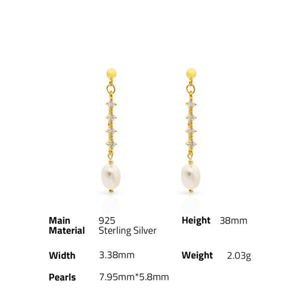 Chris April fine jewelry 925 sterling silver 18k gold plated freshwater pearl long chain zircon paved drop earrings - Image 6