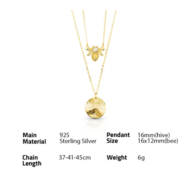 Chris April in stock 925 sterling silver 18k gold plated bee and hive chain layered necklace set - Image 6