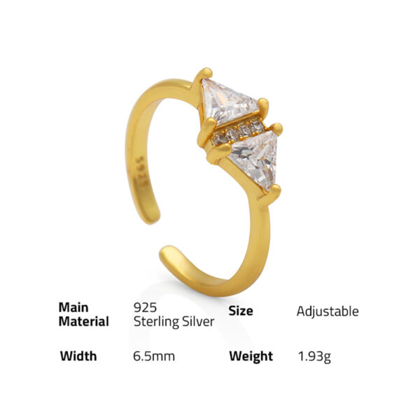 Chris April Fashionable 925 sterling silver gold plated Minimalist Triangular Zircon ring - Image 6