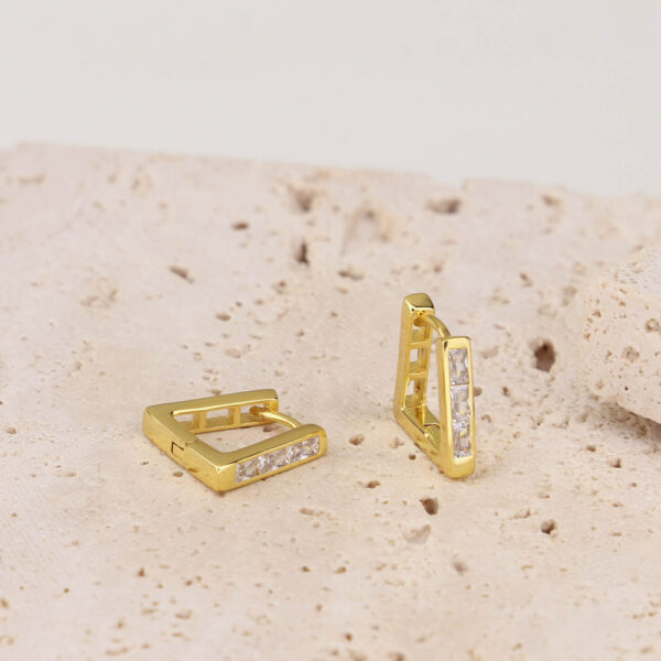 Chris April gold plate 925 sterling silver trapezoid retangular zircons huggie hoops earring - Image 3