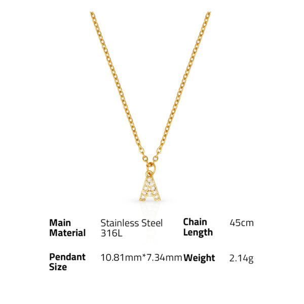 Chris April in stock PVD gold plated 316L stainless steel alphabet letter zircon pave pendant charm necklace - Image 6