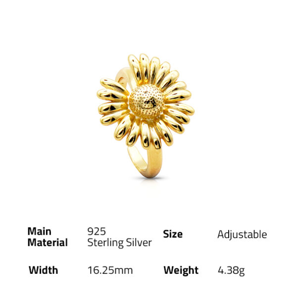 Chris April in stock 925 sterling silver 18k  gold plated daisy flower ring for girls - Image 6