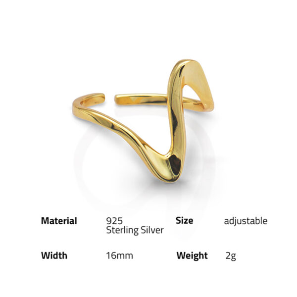 Chris April gold plated silver jewelry 925 sterling V shape wave ring women with 18k - Image 6