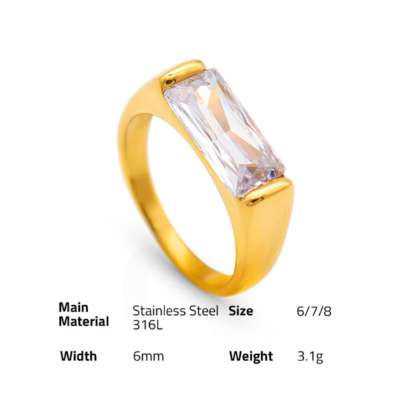 Chris April in stock 316L stainless steel minimalist PVD gold plated baguet zircon signet ring - Image 6