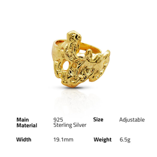 Chril April in stock 925 silver 18k gold plated irregular Dark lava texture rings - Image 6