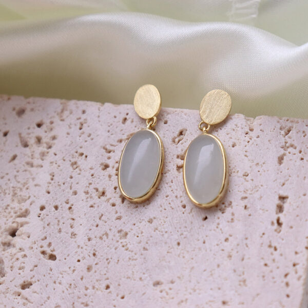 Chris April In Stock 925 sterling silver gold plated Latest Artificial manmade jade Earrings - Image 5