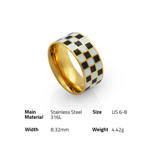 Chris April In stock 316L stainless steel ceramic enamel checkboard band finger ring - Image 6