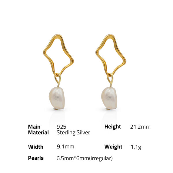 Chris April simple design 925 Sterling Silver gold plated irregular shape natural freshwater pearls stud drop earring - Image 6