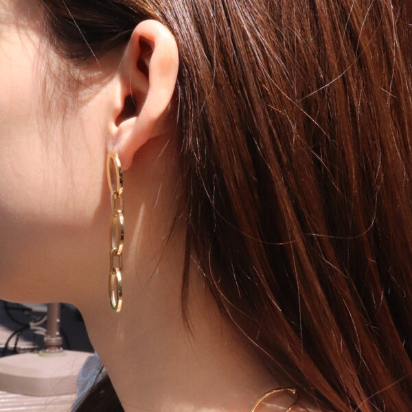 Chris April fashion 316L Stainless Steel PVD gold plated minimalist geometry oval chain drop earring - Image 5