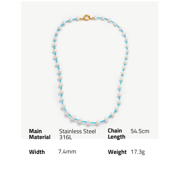 Chris April Anti-tarnish 316L stainless steel 18k PVD gold plated natural pearls blue turquoise beads rudder clasp necklace - Image 6