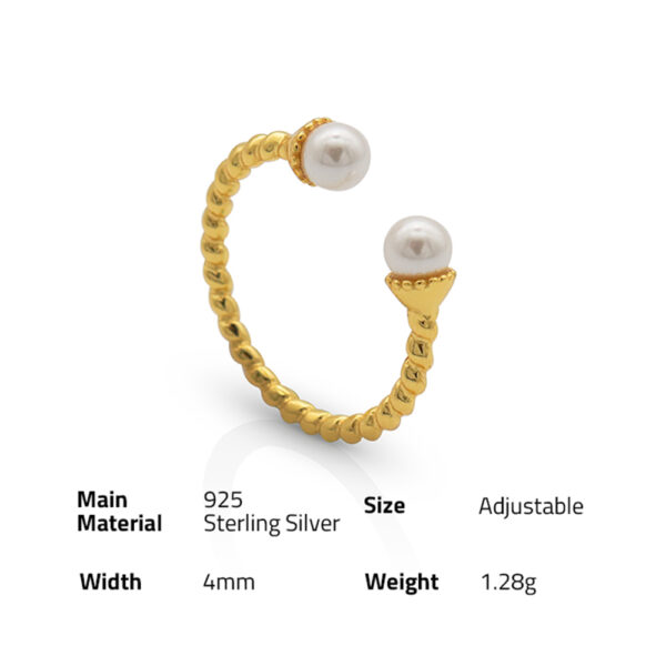 Chris April 925 sterling silver gold plated Twist shape Minimalist shell beads  ring for women - Image 6