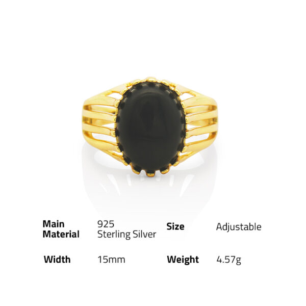 Chris April vintage 925 sterling silver gold plated luxury fashion Black Onyx Ring - Image 6