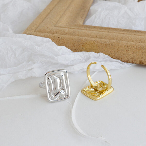 Chris April 925 Sterling silver 18k gold plated geometric square glossy opening signet jewelry ring - Image 3