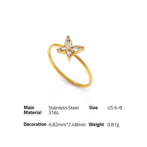 Chris April 316L stainless steel PVD plated butterfly marquise zircon thin finger ring - Image 6