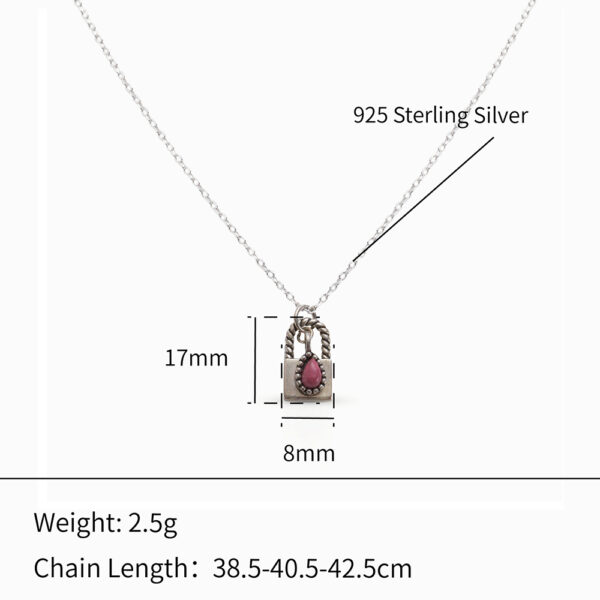 Chris April vintage design 925 sterling silver rhodium plating pear shape pink tophus lock pendant necklaces - Image 6