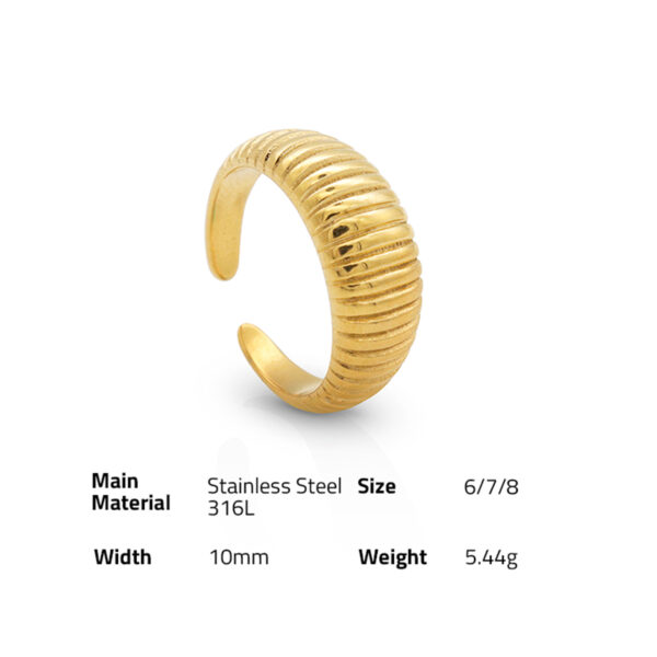 Chris April in stock fashion 316L stainless steel PVD gold plated Light retro tire shape open ring - Image 6