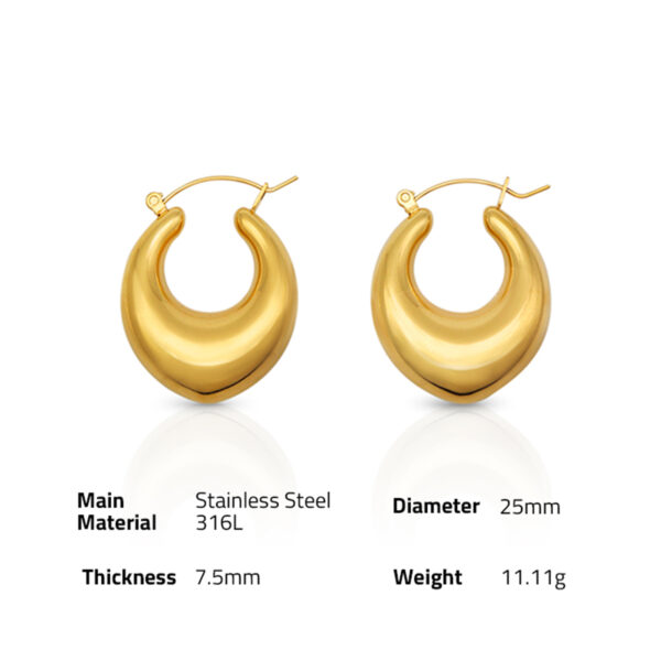 Chris April in stock 316L Stainless Steel PVD gold plated minimalist 3D hoop earring - Image 6