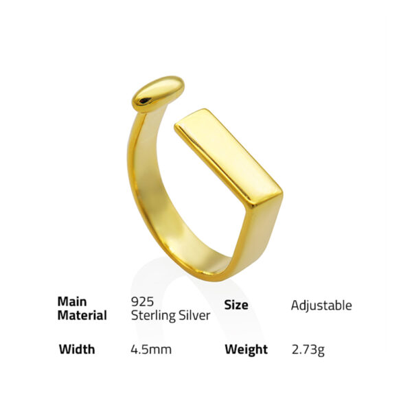 Chris April in stock 925 sterling silver gold plated Geometric rectangle glossy open ring for women - Image 6