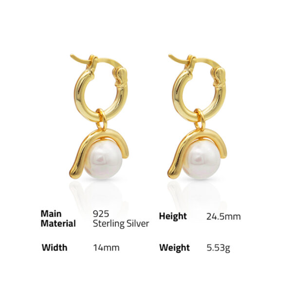 Chris April European style ladies new design fashionable 925 sterling silver gold plated Minimalist shell pearl earrings - Image 6