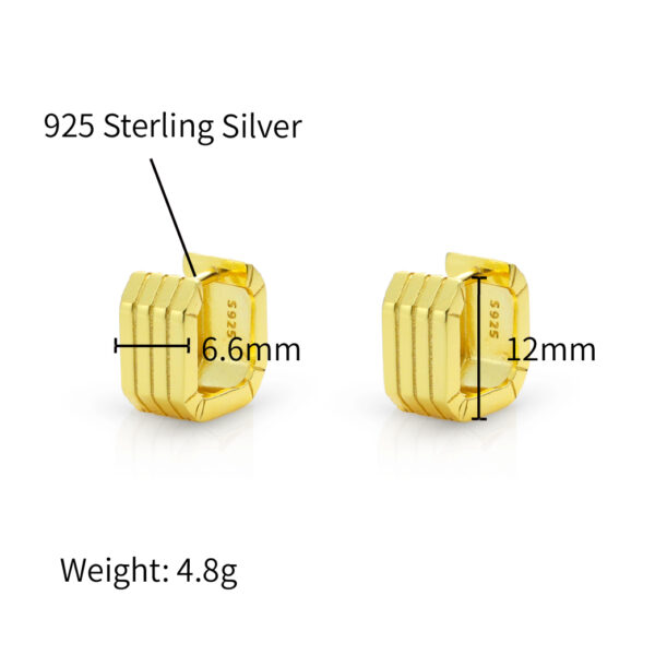 Chris April gold plate 925 sterling silver square block huggie hoops earring - Image 6