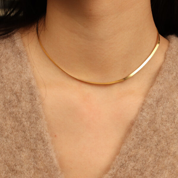 Chris April korean version 925 Sterling silver gold plated fashion herringbone chain choker necklace - Image 3