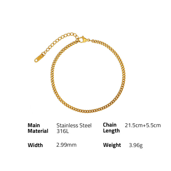 Chris April trendy jewelry 316L stainless steel PVD gold plated simple design 3mm curb chain thin anklet - Image 6