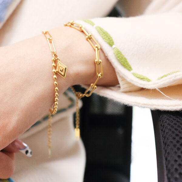 Chris April in stock 316L stainless steel simple PVD gold plated U-shaped horseshoe buckle stitching bracelet - Image 3