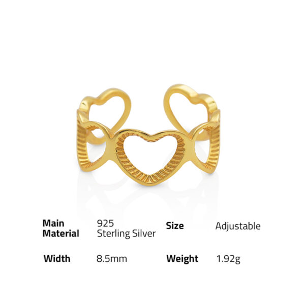 Chris April in stock 925 sterling silver 18k gold plated heart shaped retro adjustable knuckle rings - Image 6