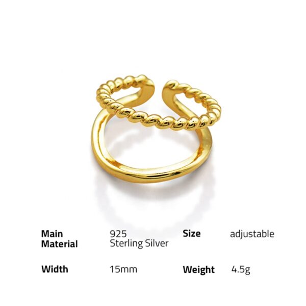 Chris April 925 sterling silver 18k gold plating twisted and shiny double layered adjustable rings - Image 6