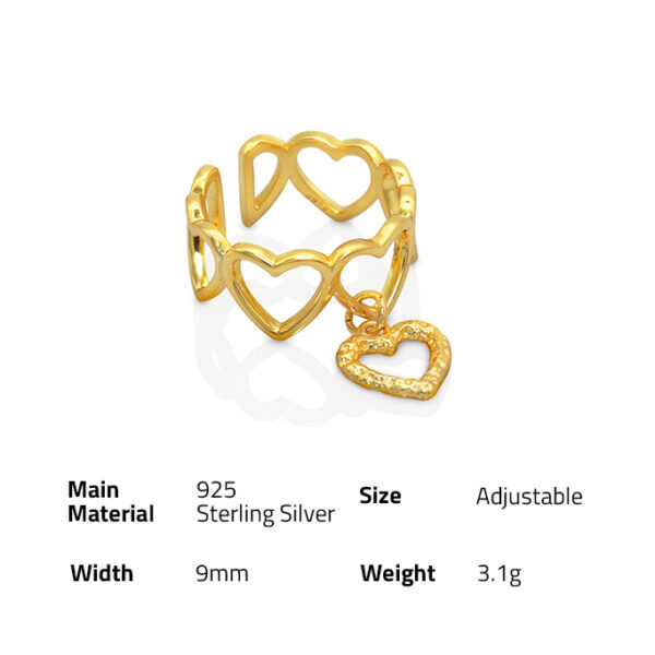 Chris April simple 925 sterling silver 18k yellow gold plated heart shape ring - Image 6