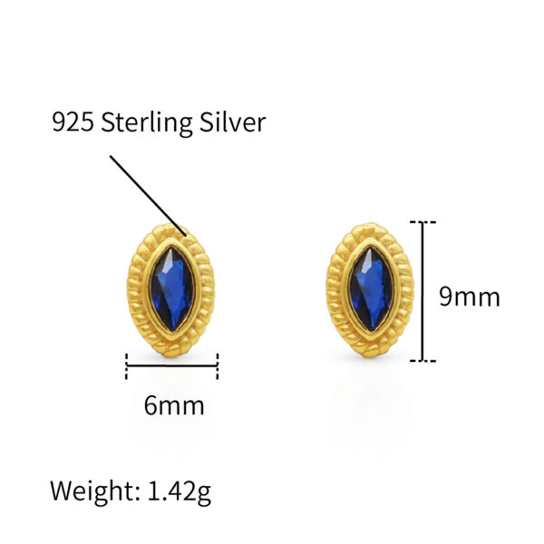 Chris April gold plate 925 sterling silver marquise shape rope edge sapphire zircon stud earrings - Image 5