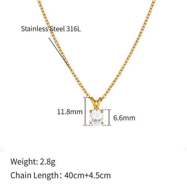 Chris April 316L stainless steel gold solitaire zircon diamond necklace woman high quality - Image 4