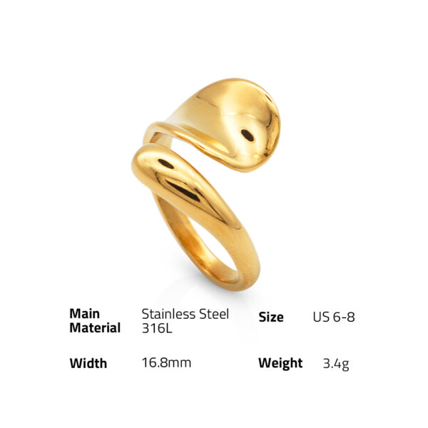 Chris April trendy jewelry 316L stainless steel 18k PVD gold plated minimalist snaky adjustable finger ring for women - Image 6