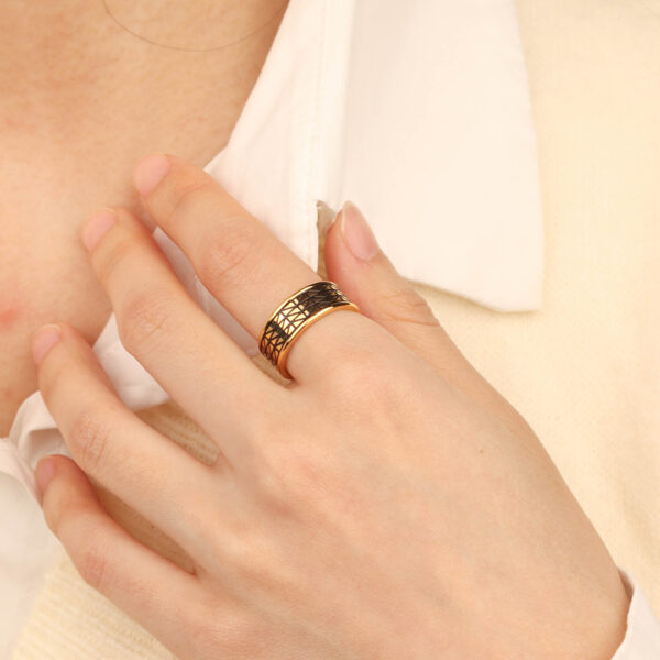 Chris April minimalist 316L stainless steel 18k PVD plated geometrical enamel band finger ring - Image 5