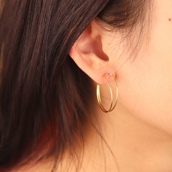 Chris April in stock fine jewelry sterling silver 18k gold plated Custom vermeil double lines big hoop earrings - Image 5