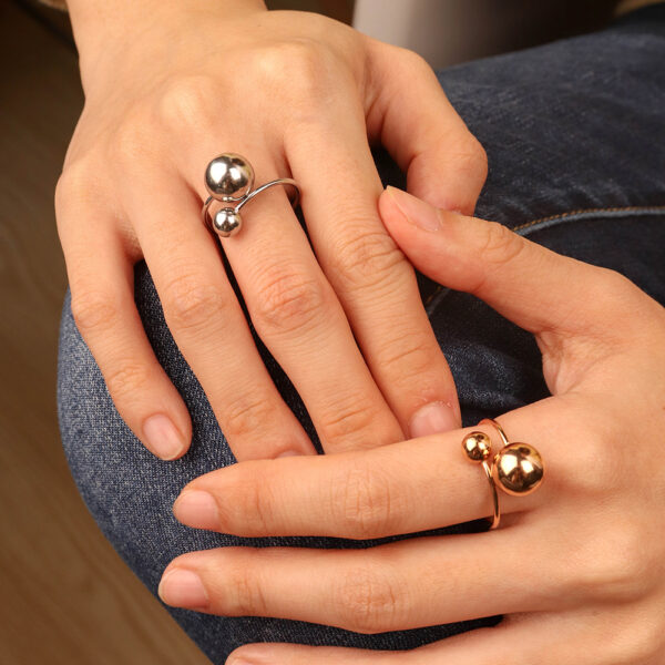 Chris April minimalist stainless steel PVD plated vermeil adjustable bead ring - Image 4