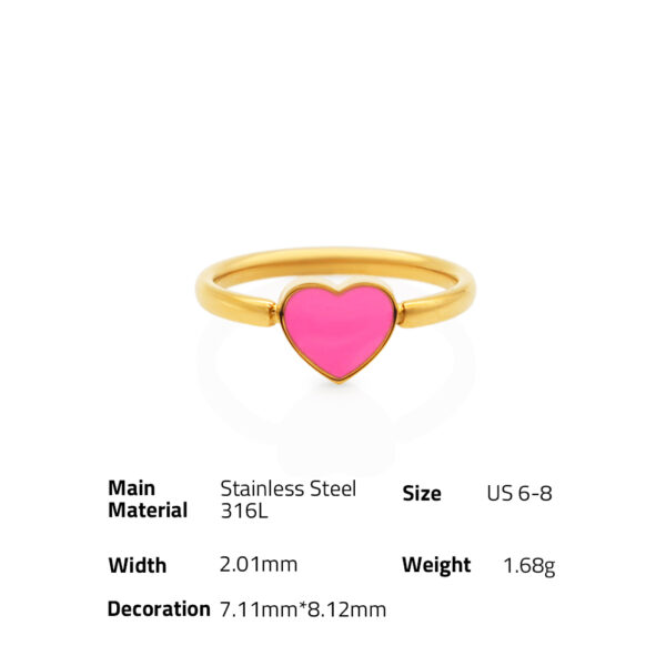 Chris April minimalist 316L stainless steel 18k PVD gold plated enamel pink heart signet finget ring - Image 6