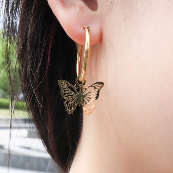 Chris April fashion design 316L Stainless Steel PVD gold plated minimalist butterfly pendant hoop earring for women - Image 3